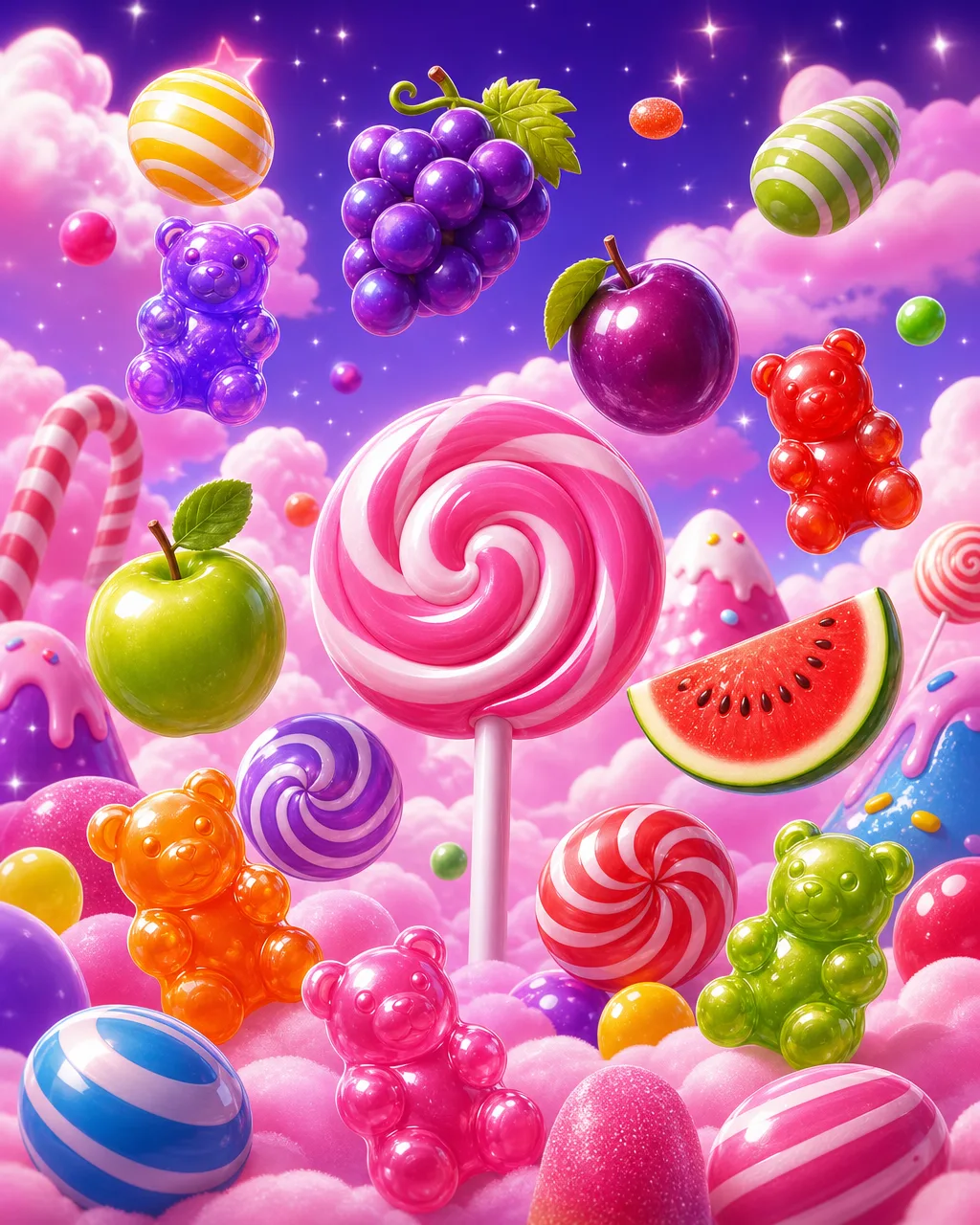 Sampul slot Sweet Bonanza dengan buah dan permen