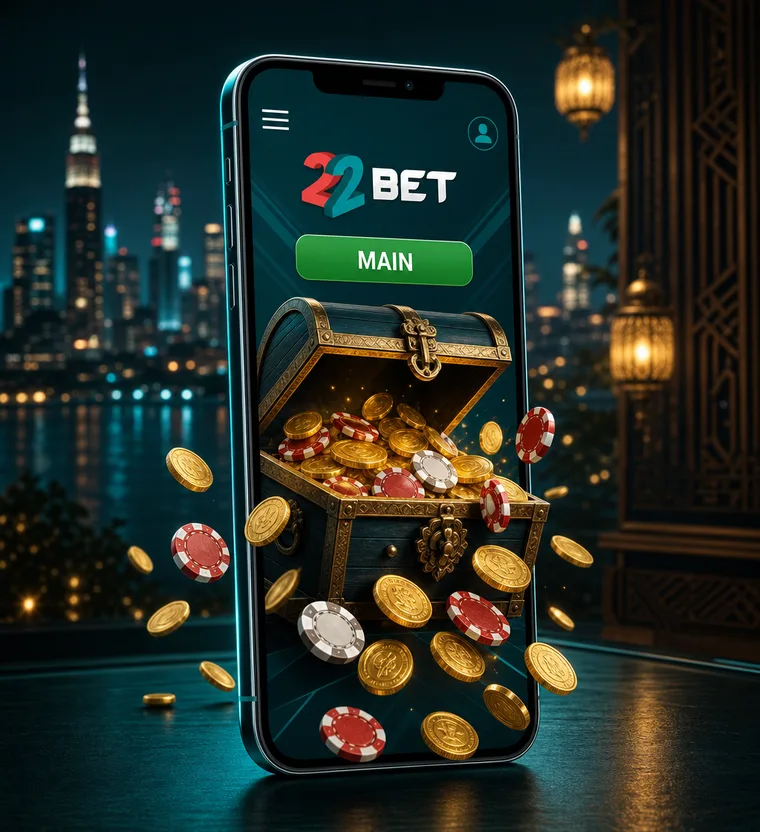 Aplikasi 22Bet di layar ponsel dengan betslip yang terbuka